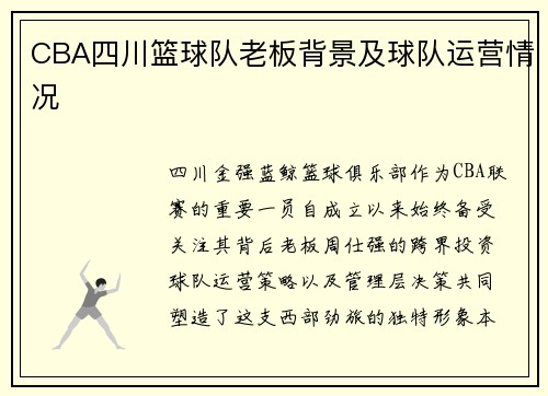 CBA四川篮球队老板背景及球队运营情况